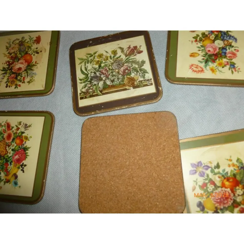 6 Vintage Pimpernel‎ Deluxe Finish Coasters w/ Box Floral Made in England